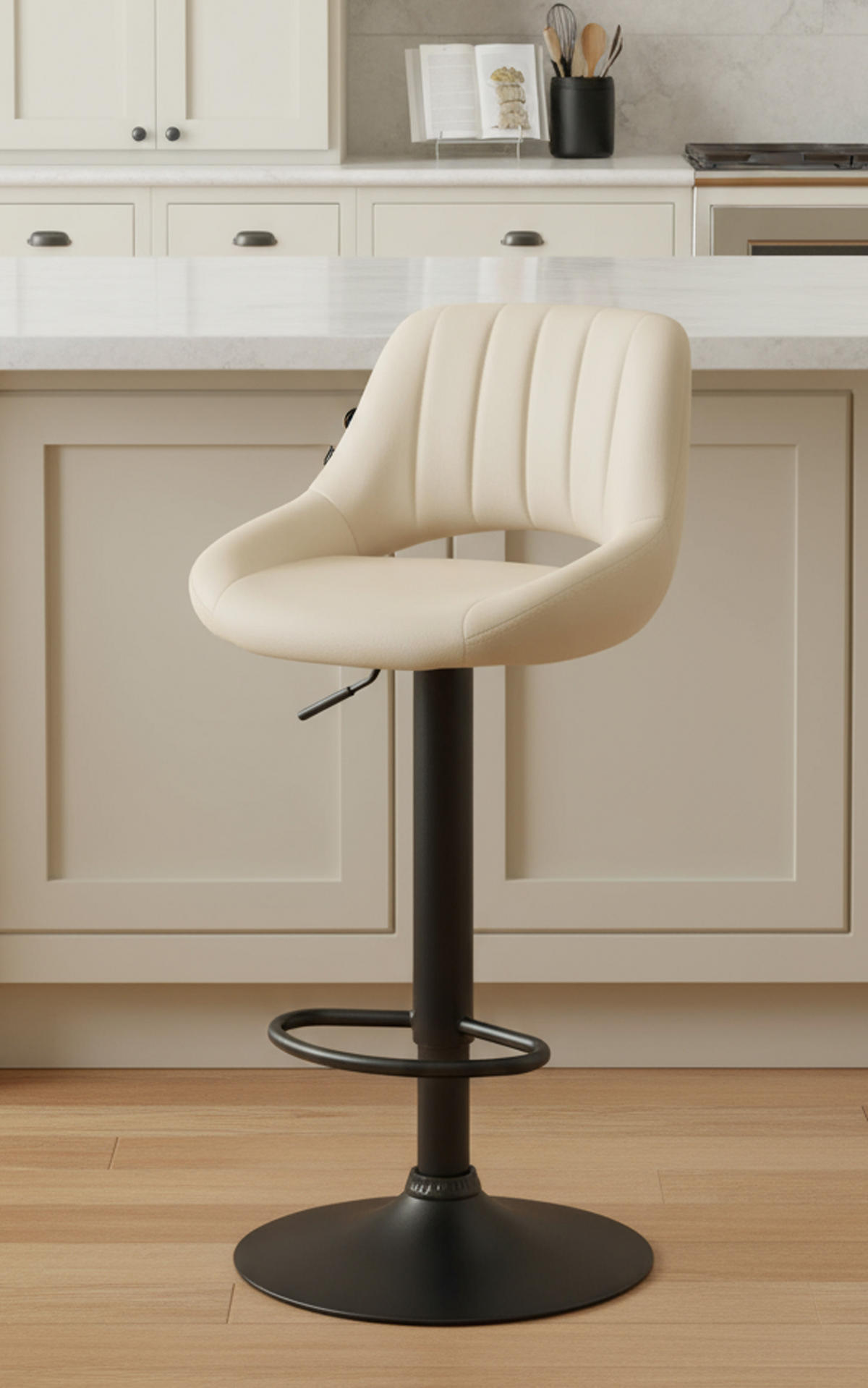 BARHOCKER 2er Set Milos Kunstleder B creme - Schwarz/Naturfarben, Kunststoff/Metall (47/106/48cm) - TPFLiving