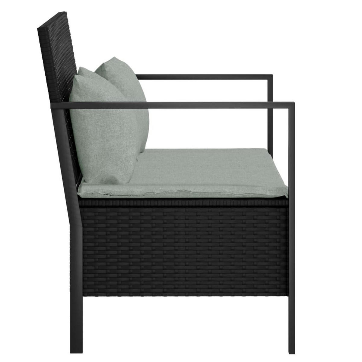 GARTENBANK 2-Sitzer mit Kissen Schwarz Poly Rattan - Schwarz, Kunststoff (112/82.5/59cm) - furnicato