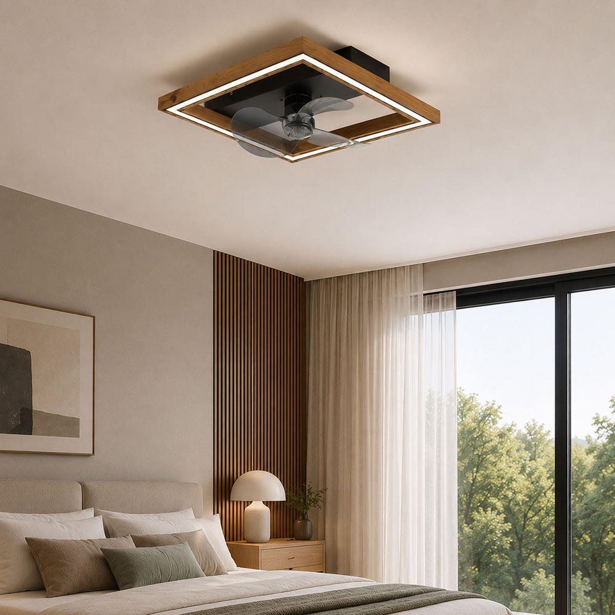 LED DECKENLEUCHTE Celinata Braun Holzoptik - Braun, Metall (44/44/13.5cm) - Globo Lighting