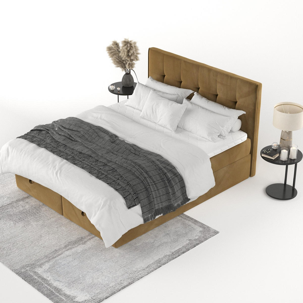 BOXBETT Tivra 200/200 cm Honiggelb im Kronos Stoff - Schwarz/Honig, Holz/Holzwerkstoff (200/200cm) - AltaBeds