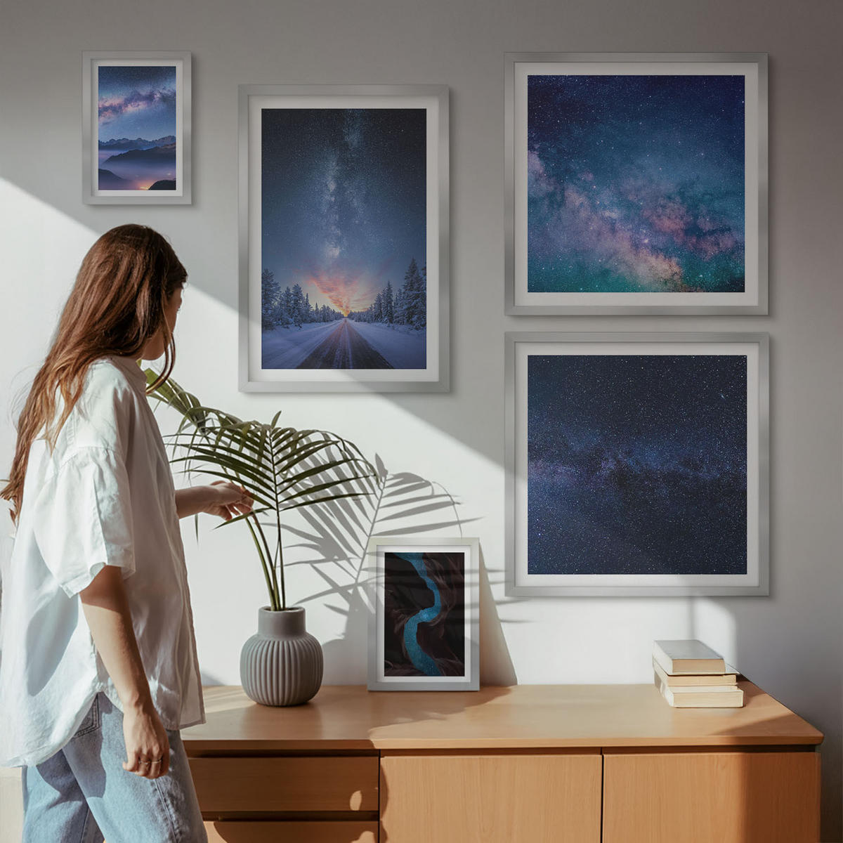 WANDBILDER 5er Set - 50x50 cm & 20x30 cm & 40x60 cm Silberner Rahmen - Herbstliche Naturlandschaften - Silberfarben, Kunststoff (40/60cm) - ArtPrintCave