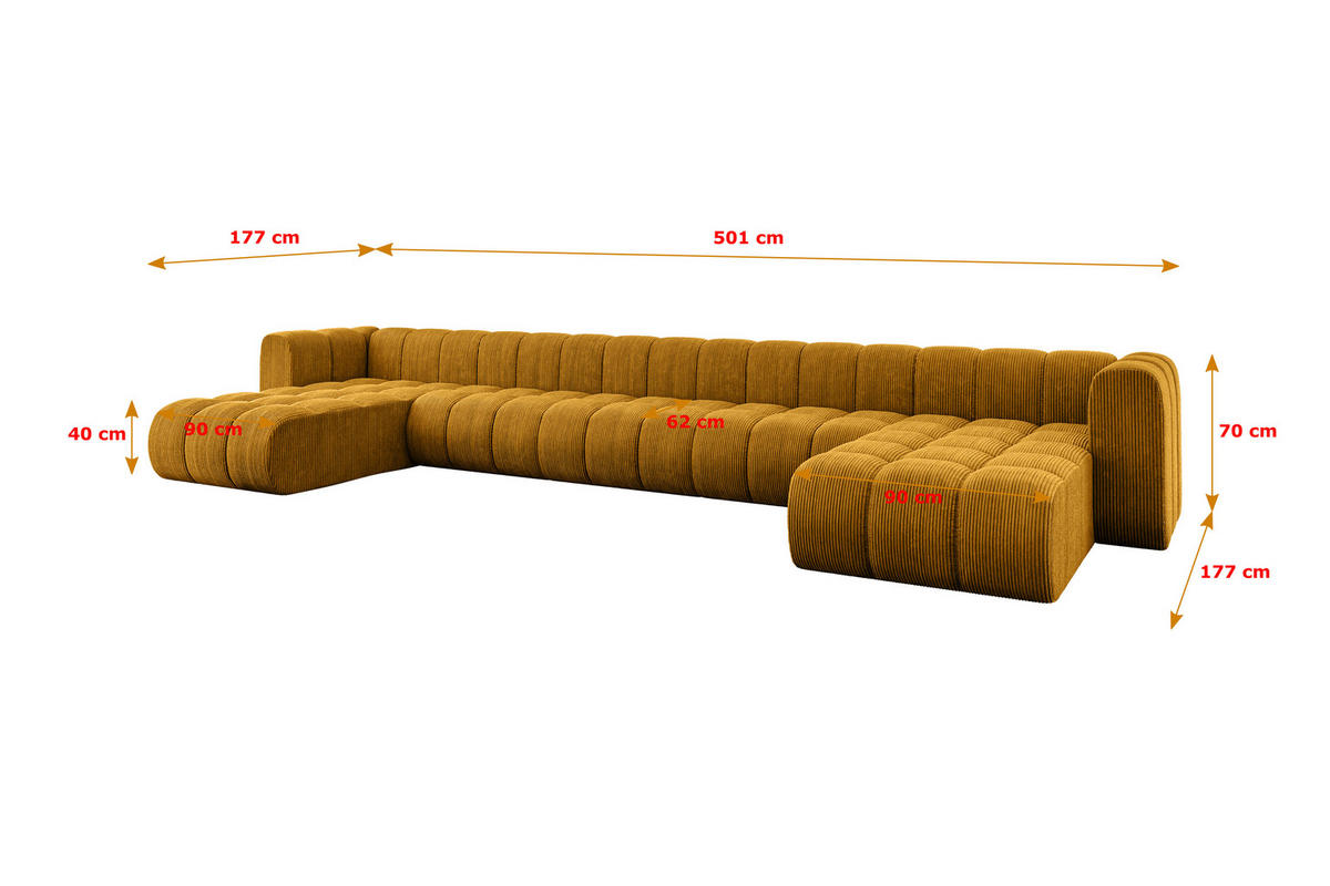 WOHNLANDSCHAFT modulares Sofa Joren-U3 - 501x177x70 cm Senfgelb - Currygelb, Holzwerkstoff/Textil (501/70/177cm) - ALTDECOR