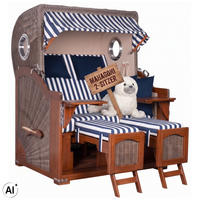 STRANDKORB 2-Sitzer Düne Mahagoni 518 - Blau/Dunkelblau, Holz (125/170/80cm) - Mr. Deko