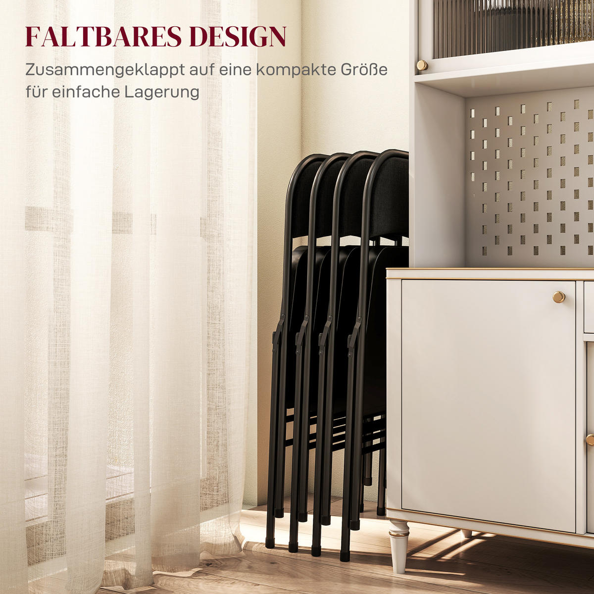 KLAPPSTUHL 4er Set Polyester Stahl Schwarz - Schwarz, Kunststoff (45/78/46cm) - HOMCOM