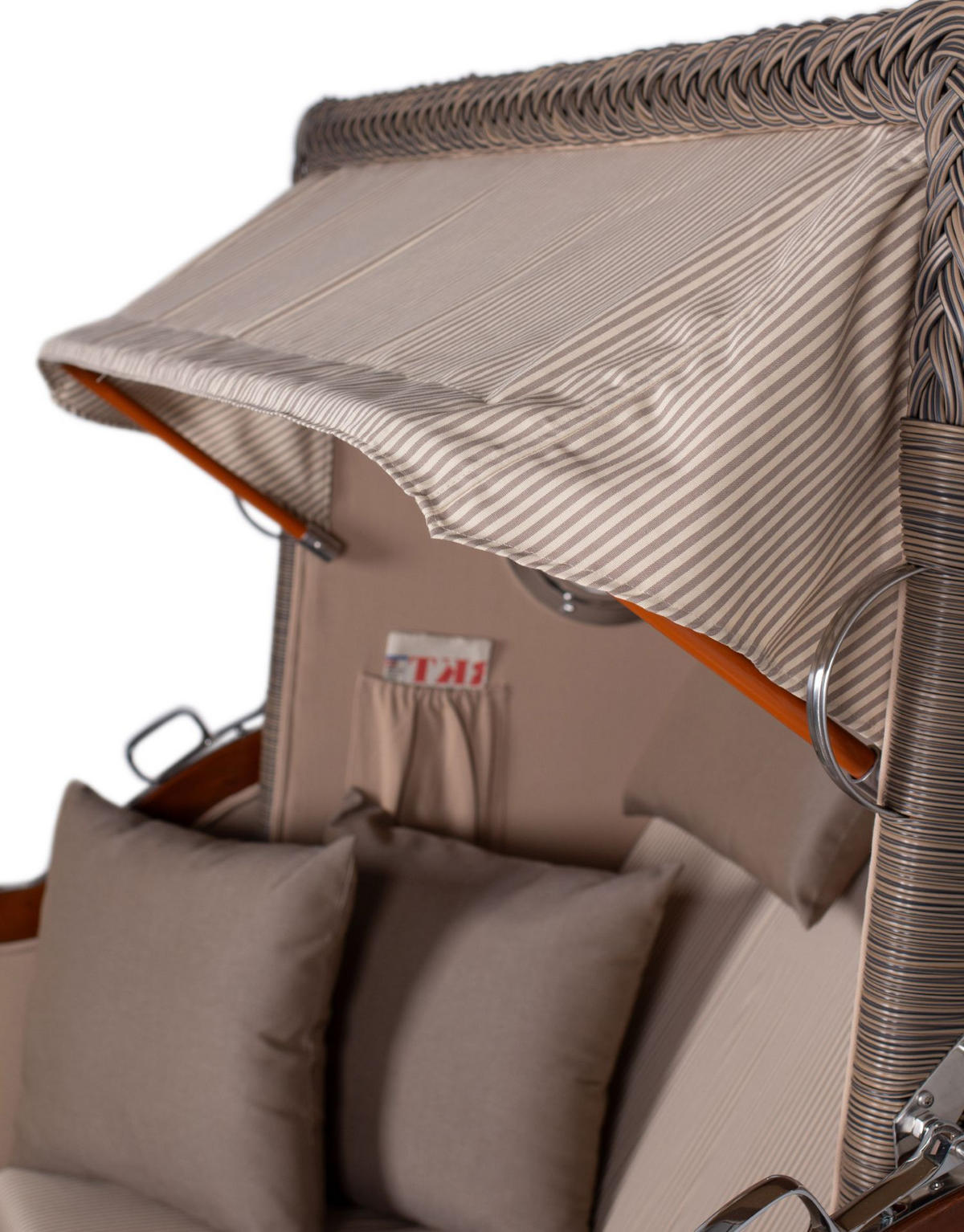 STRANDKORB Komplettset: Ammersee Grande XL Mahagoni Bullauge - PE grau - Modell 510 - Beige/Braun, Holz/Kunststoff (142/165/95cm) - bene living