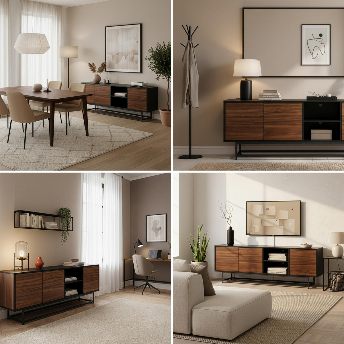 Walnussfarben/Schwarz, Holzwerkstoff/Metall (160/56.5/30cm) - [en.casa]