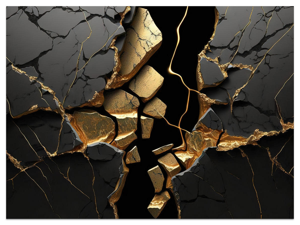 FOTOTAPETE für Wohnzimmer Schwarzer Abstrakter Marmor Gold Risse Wand 200x140 - Schwarz, Papier (200/140cm) - Muralo