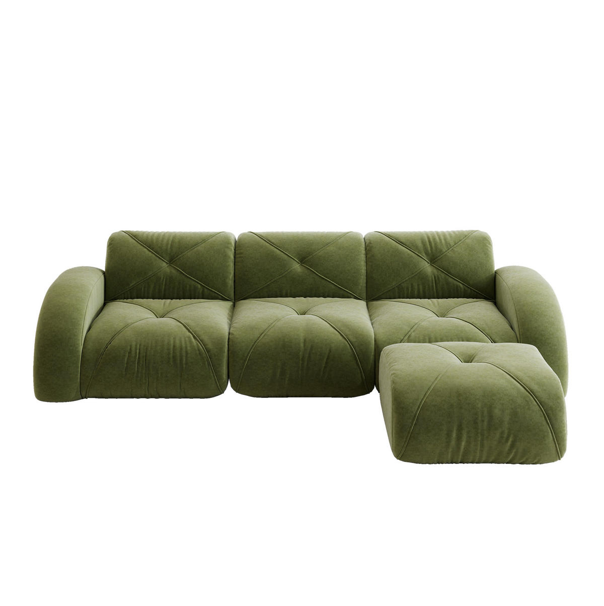 3-STIZER Sofa mit Hocker, flexibles Lounge-Design und 32D-Schaumstoff, Grün - Grün, Textil (281/76/171cm) - Redom