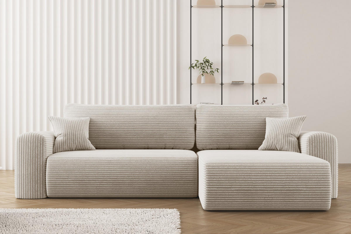 ECKSOFA Mit Schlaffunktion und Stauraum für Bettzeug Capri Stoff Poso Beige Rechts - Beige, Holz/Textil (272/145cm) - Kaiser Möbel
