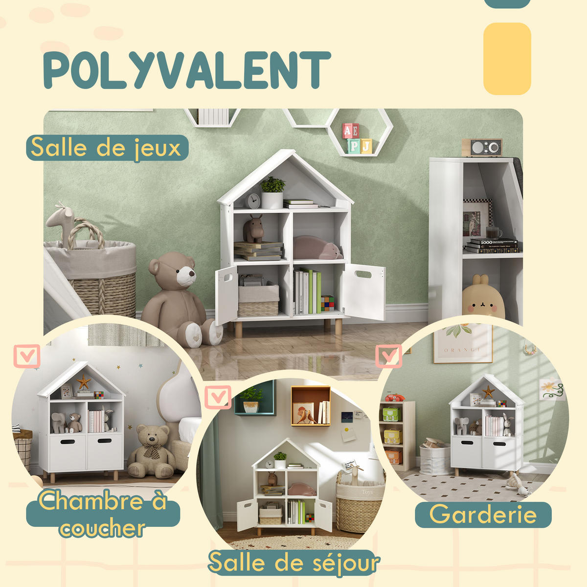 KINDERREGAL DE-17241 3 Ebenen mit 2 Schubladen, Hausform Weiß - Weiß, Holzwerkstoff (63.7/89.5/29.7cm) - ComfortXL