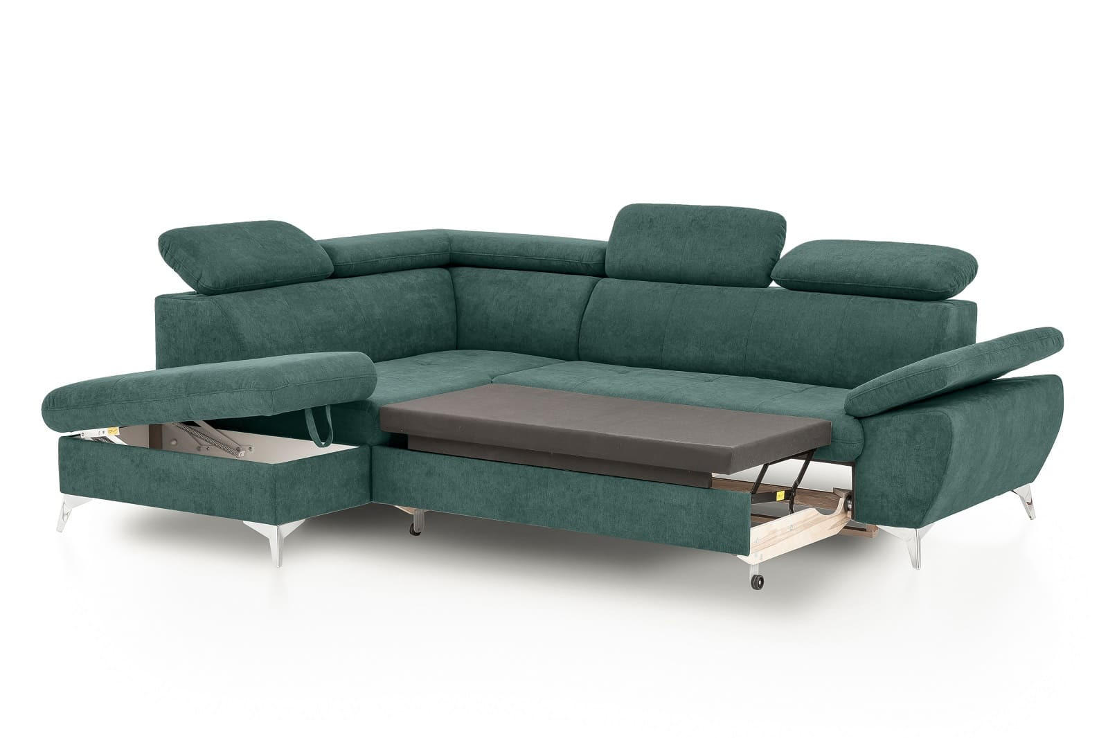 ECKSOFA mit Schlaffunktion und praktischem Bettkasten - Chromfarben/Grün, Textil/Metall (256/209cm) - Cotta