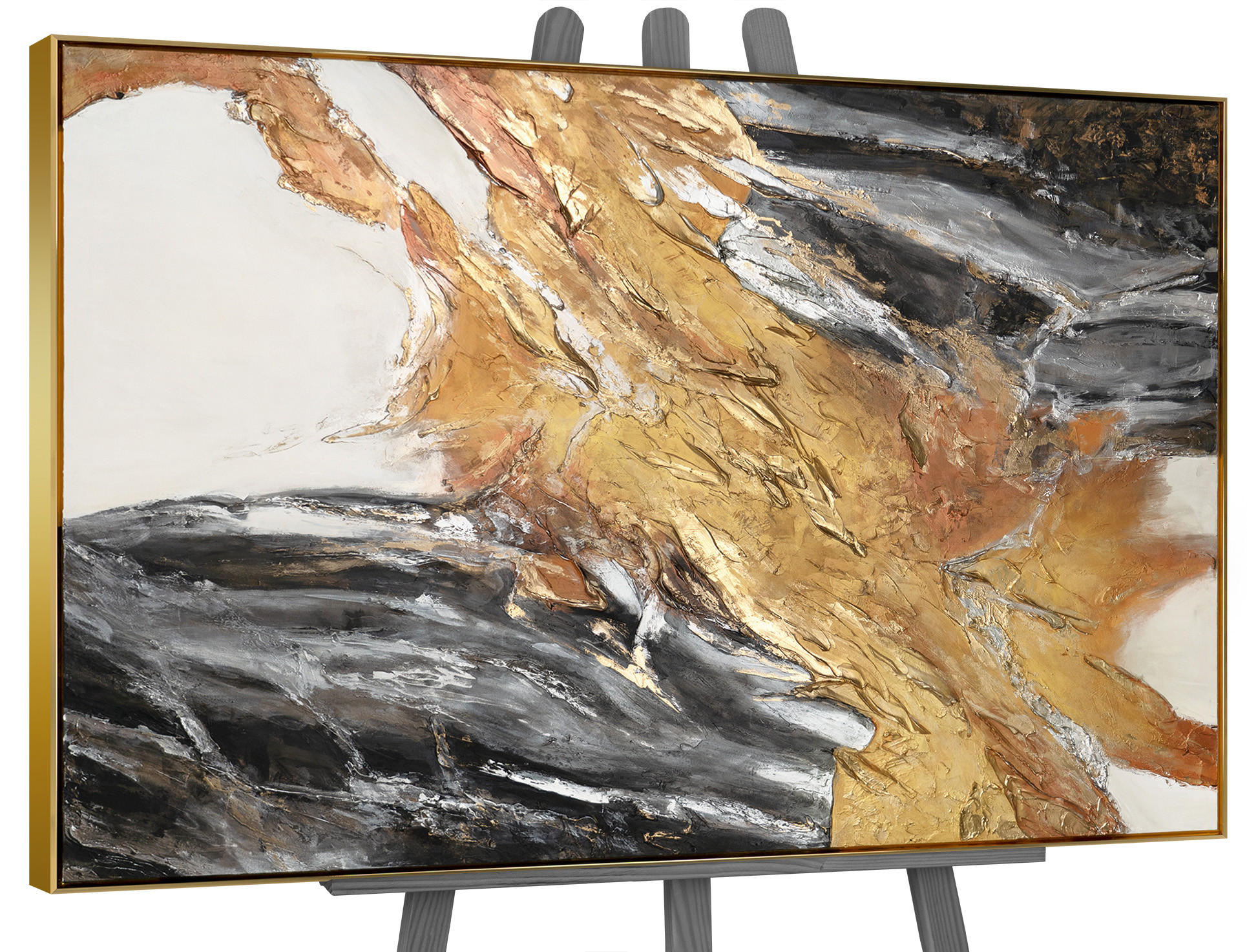 GEMÄLDE Goldene Symphonie II Schattenfugenrahmen Gold 180x120 cm - Goldfarben, Holz (180/120cm) - YS-art gallery
