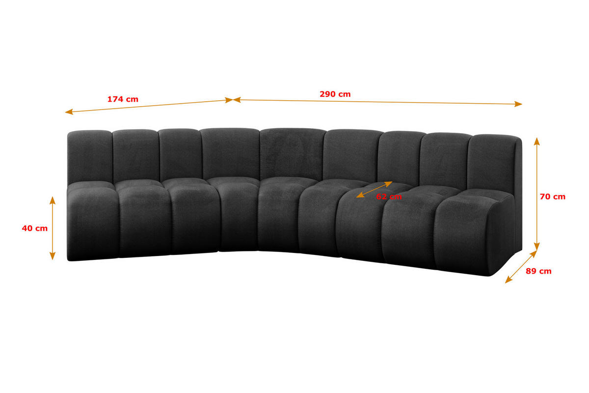 ECKSOFA modulares Sofa Montra-L1 - 290x174x70 cm Schwarz - Schwarz, Holzwerkstoff/Textil (290/174cm) - ALTDECOR