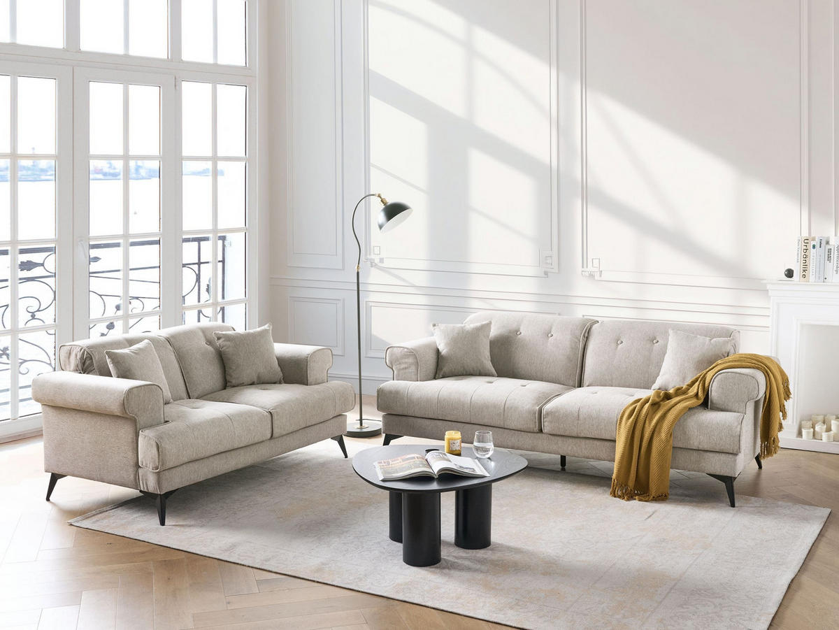SOFA-SET 5-Sitzer Stoff Taupe Skive - Taupe/Beige, Textil (214/88/85cm) - Beliani