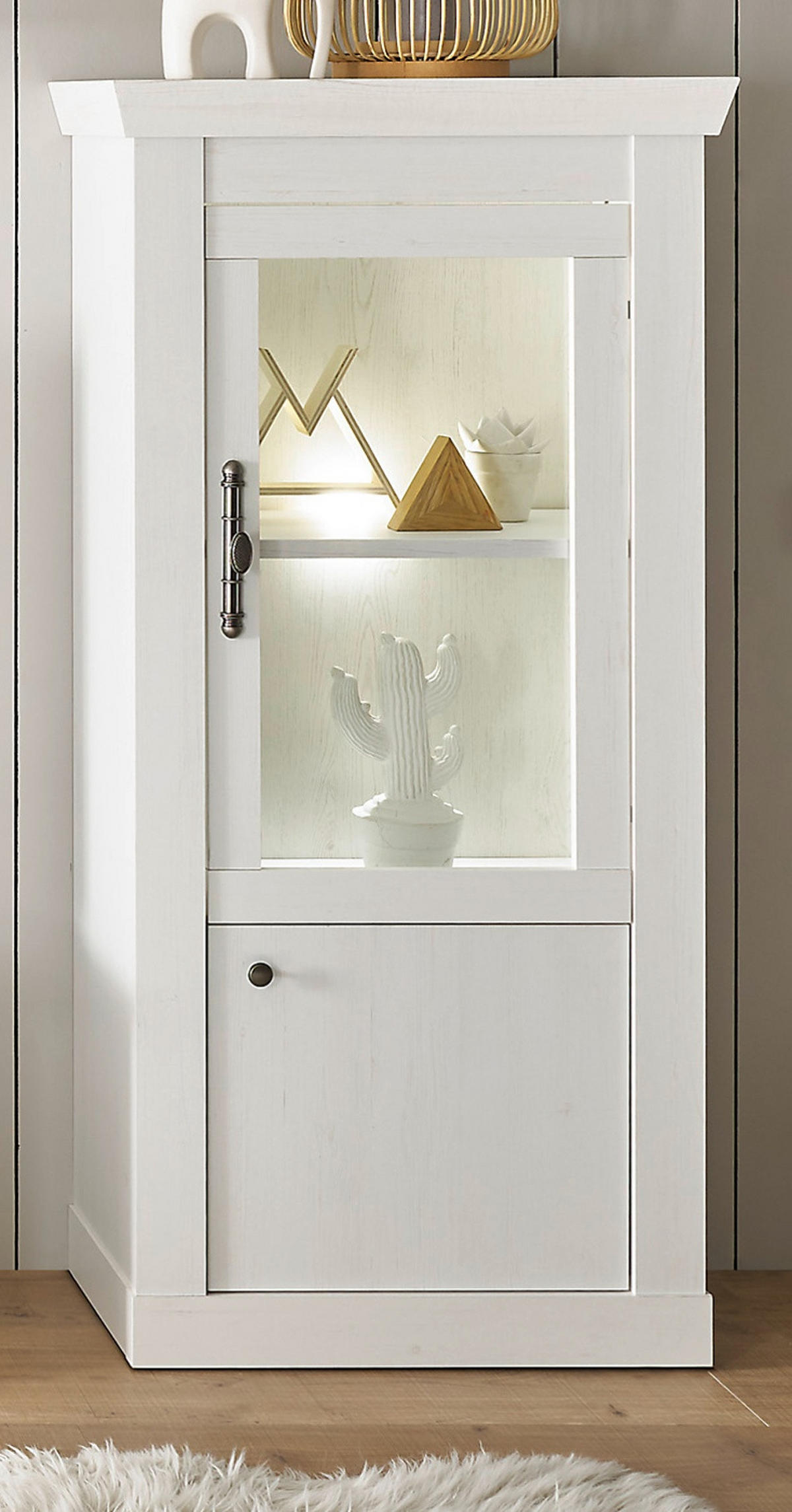 VITRINE weiß Pinie Landhaus, Vitrinenschrank 70 x 146 cm, Soft-Close-Funktion - Weiß, Holzwerkstoff/Kunststoff (72/146/38cm) - Furn.Design