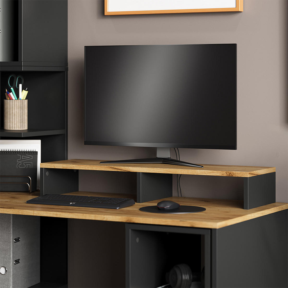 STOJAN NA MONITOR Tomy Antracit/zlatý dub - medově dubová/antracitová, kompozitní dřevo (23.5/80/12cm) - Vicco