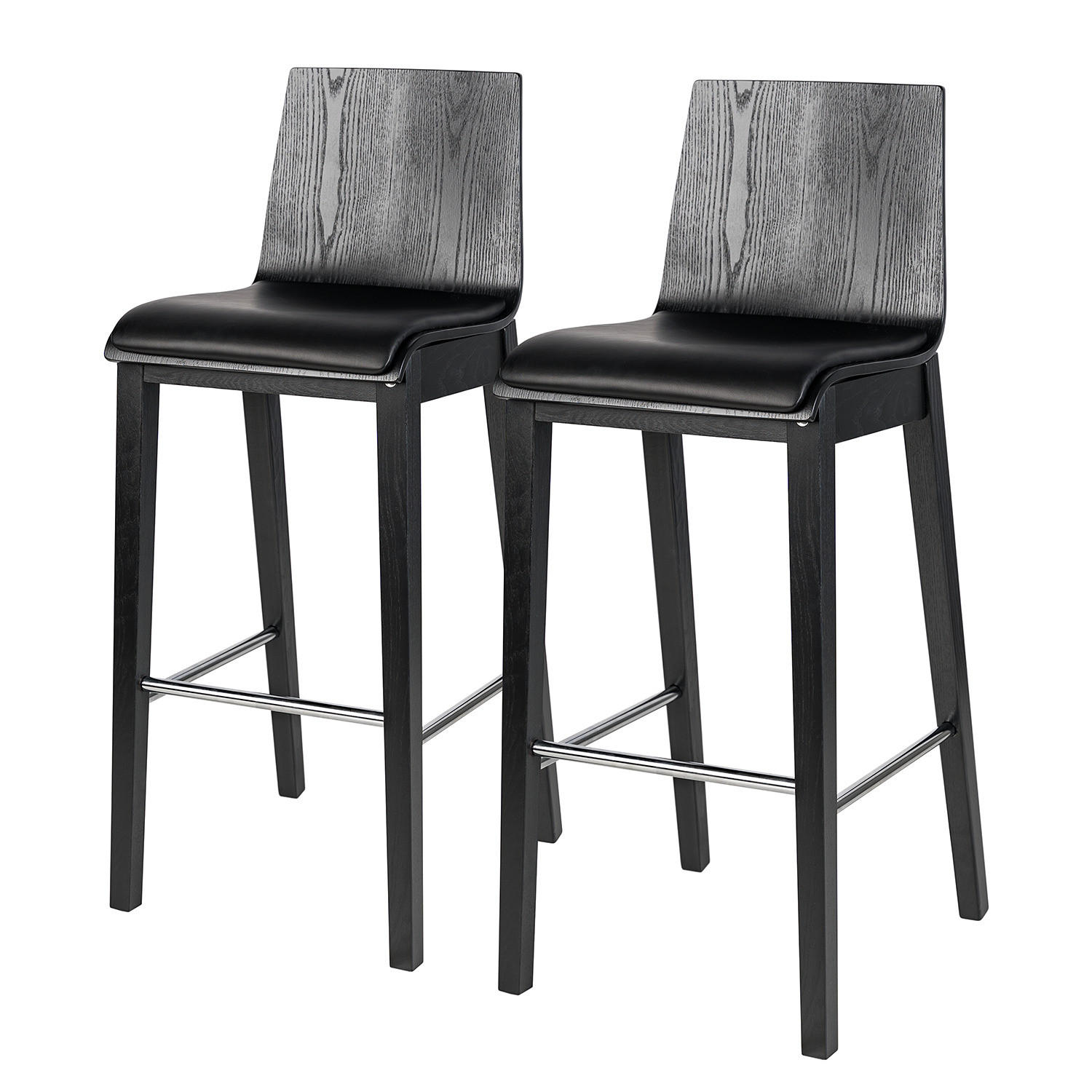 BARSTUHL - 2er-Set - Kunstleder / Esche teilmassiv - Schwarz, Holz/Holzwerkstoff (42/103/49cm) - home24