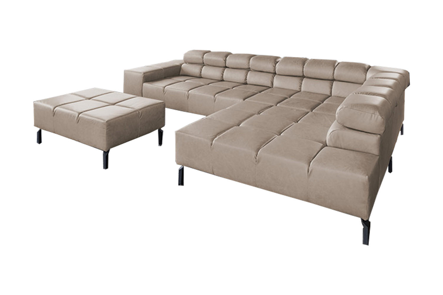 ECKSOFA NELSON Grau Leder - Schwarz/Grau, Leder/Metall (321/216cm) - KAWOLA