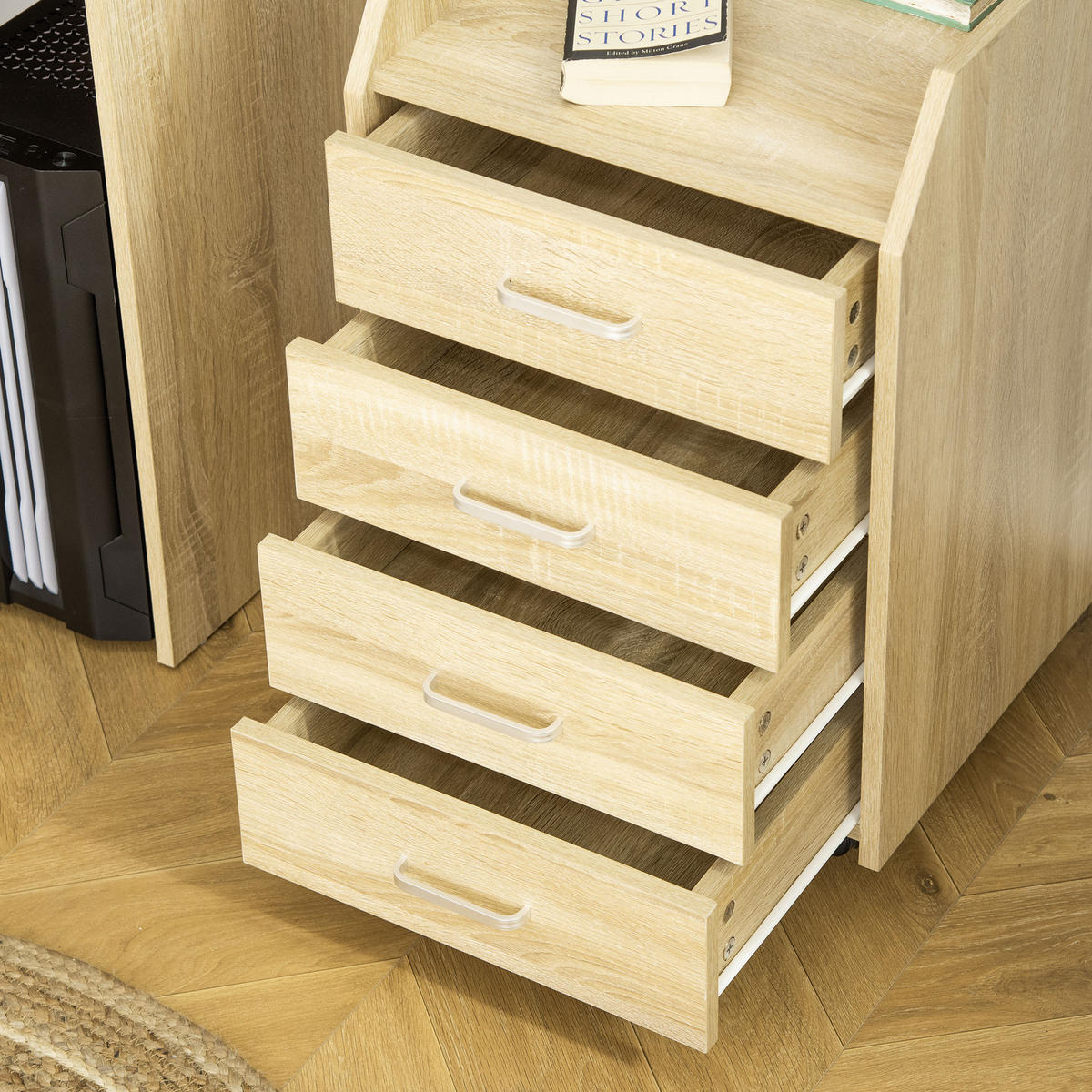ROLLCONTAINER DE-14412 4 Schubladen, rollbar Natur - Naturfarben, Holzwerkstoff (36/65/40cm) - ComfortXL
