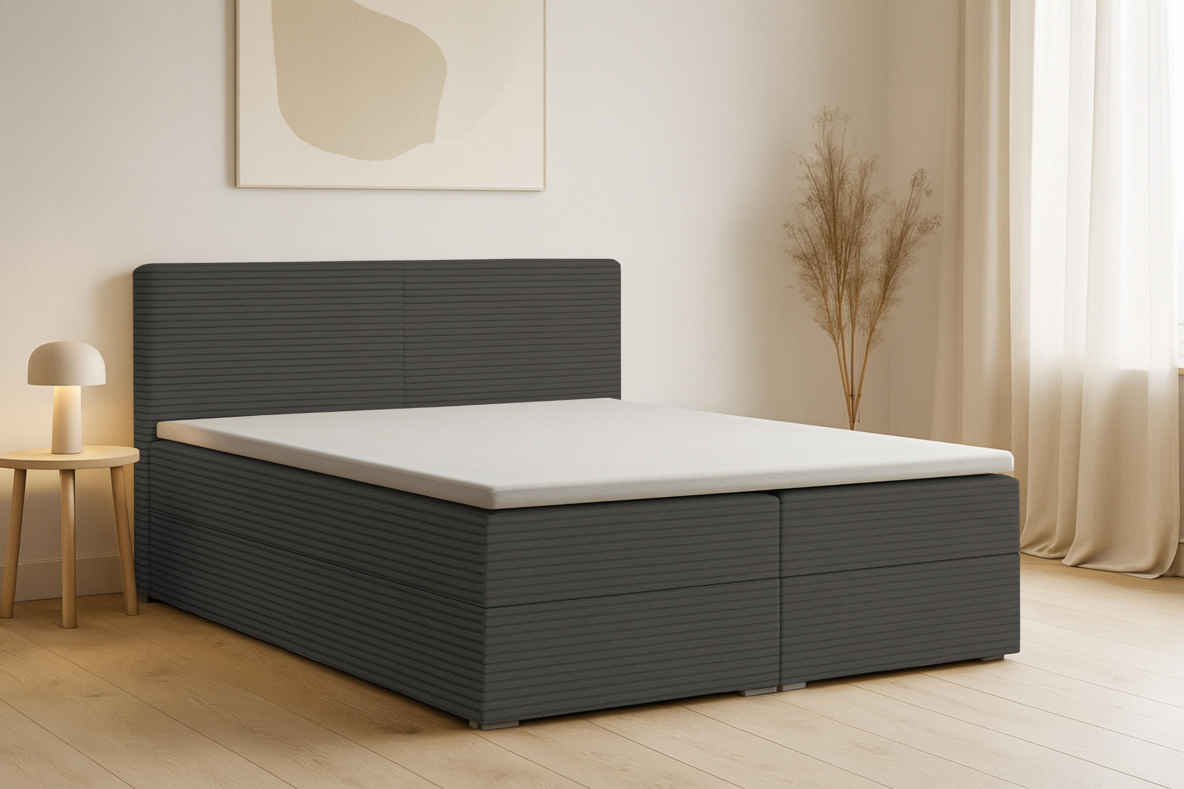 BOXBETT LON III 140/200 in Cord Anthrazit H4 - Anthrazit, Holz/Holzwerkstoff (140/200cm) - Deine Möbel 24