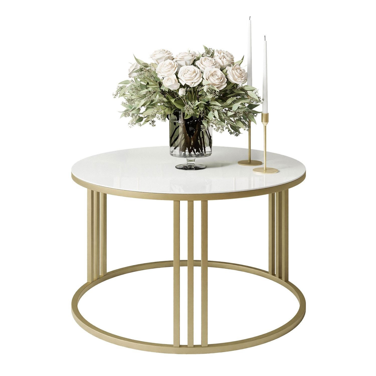 COUCHTISCH LORI GLASS mit goldfarbenem Fuß - Goldfarben/Weiß, Glas (70/70/47cm) - Lookway