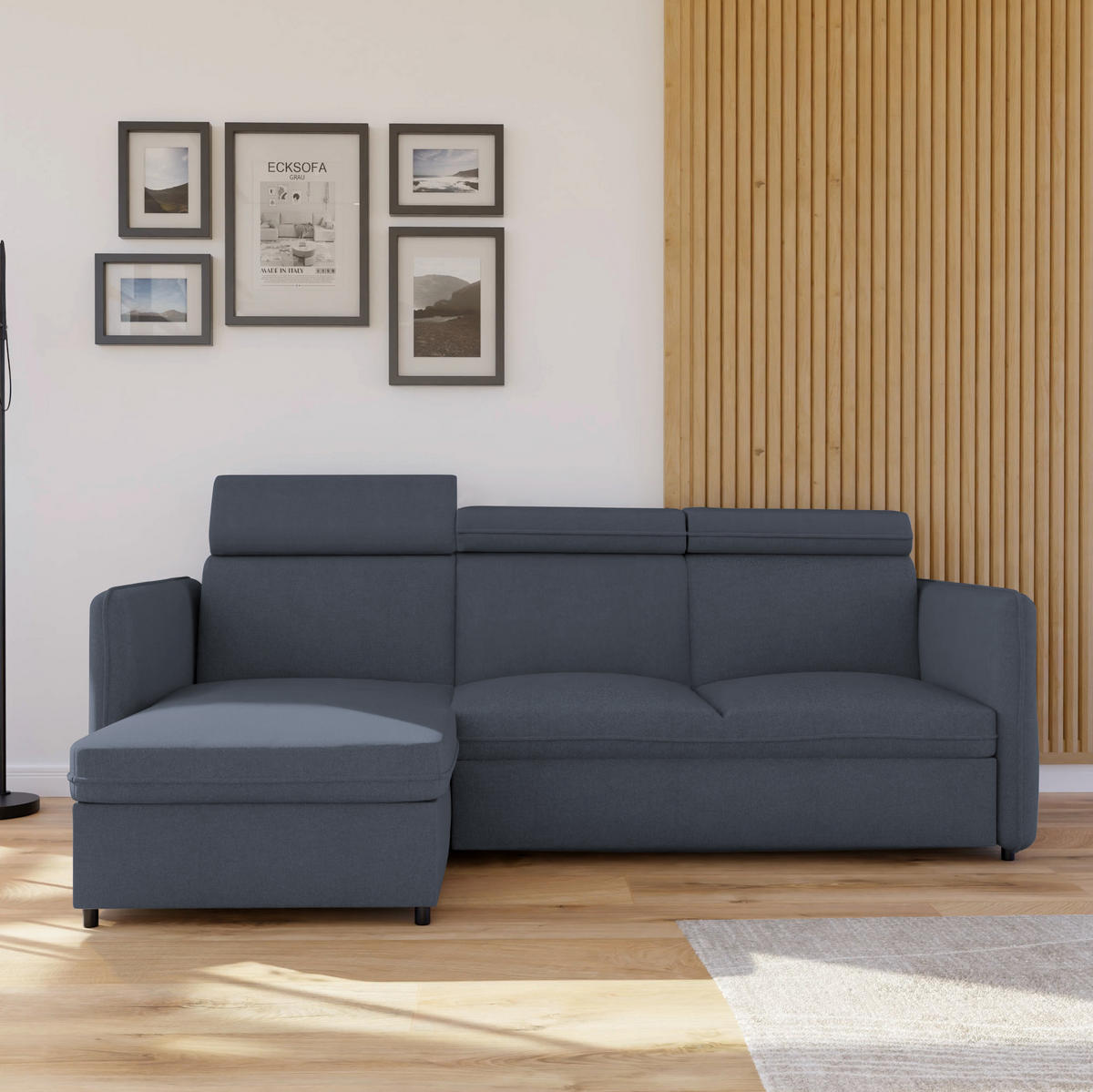 ECKSOFA mit Schlaffunktion und Bettkasten, Grau - Grau, Holzwerkstoff/Textil (220/140cm) - Idohome