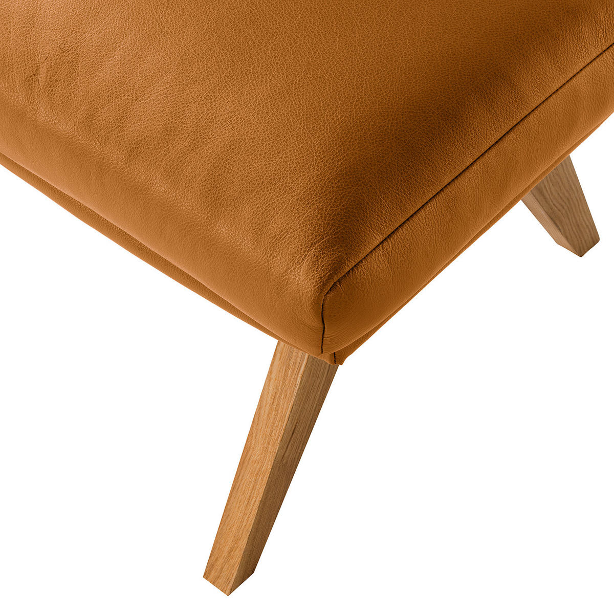 HOCKER mit Holzfüßen - Eichefarben/Cognac, Leder/Eichenholz (54/41/41cm) - home24