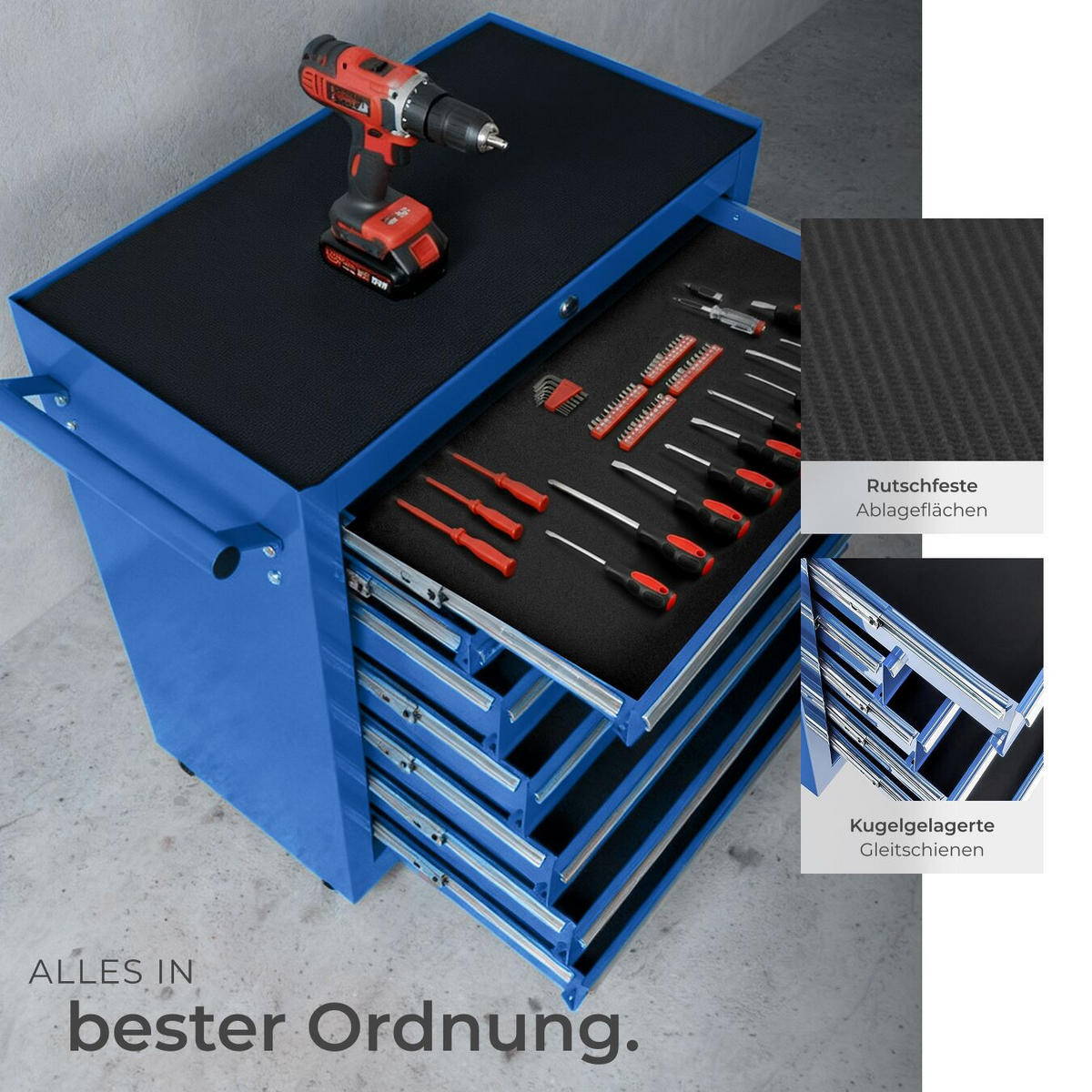 WERKZEUGWAGEN ,Rollen Ø 100 mm,blau - Blau, Metall (33/79/69cm) - tectake