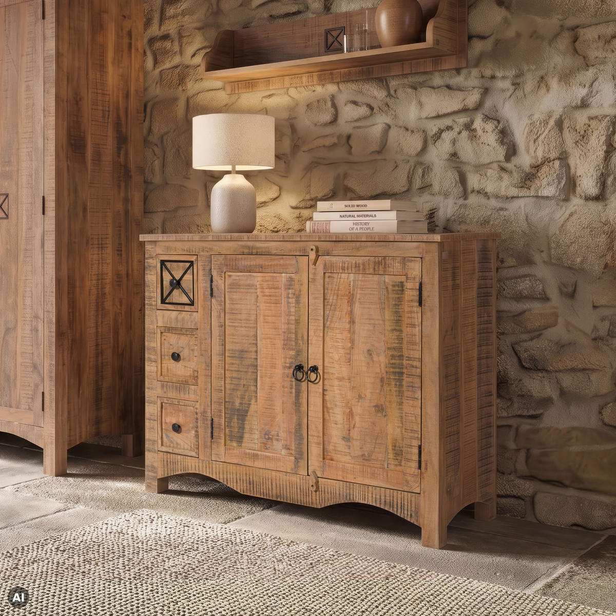 KOMMODE Akazie 110x40x85 natur versiegelt NATURE OF SPIRIT #217 - Naturfarben, Holz (110/85/40cm) - Massivmoebel24