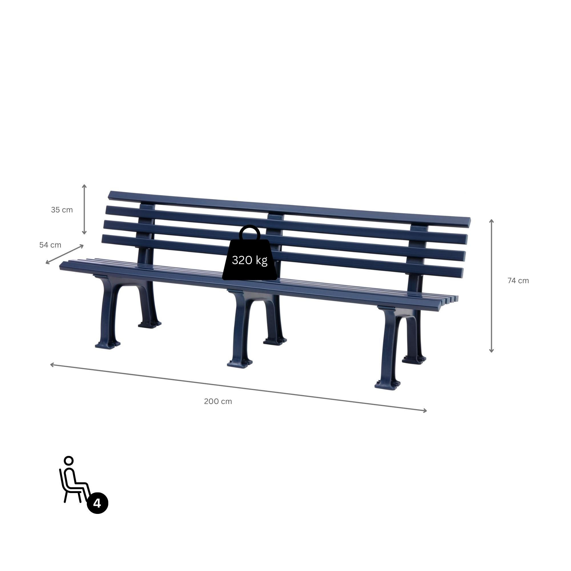 GARTENBANK Antigua 4 Sitzer Blau 74 x 200 x 54 cm Witterungskunststoff & UV Beständiger Kunststoff - Blau, Kunststoff (200/74/54cm) - PROREGAL
