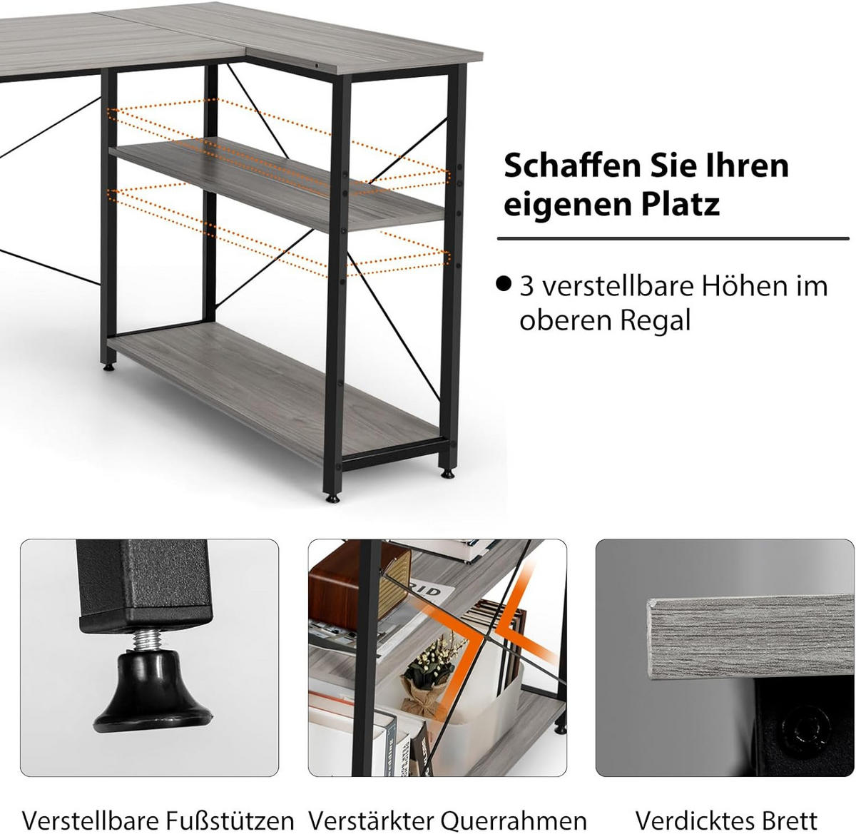 ECKSCHREIBTISCH 75cm Grau - Grün, Holz (120/88/75cm) - COSTWAY