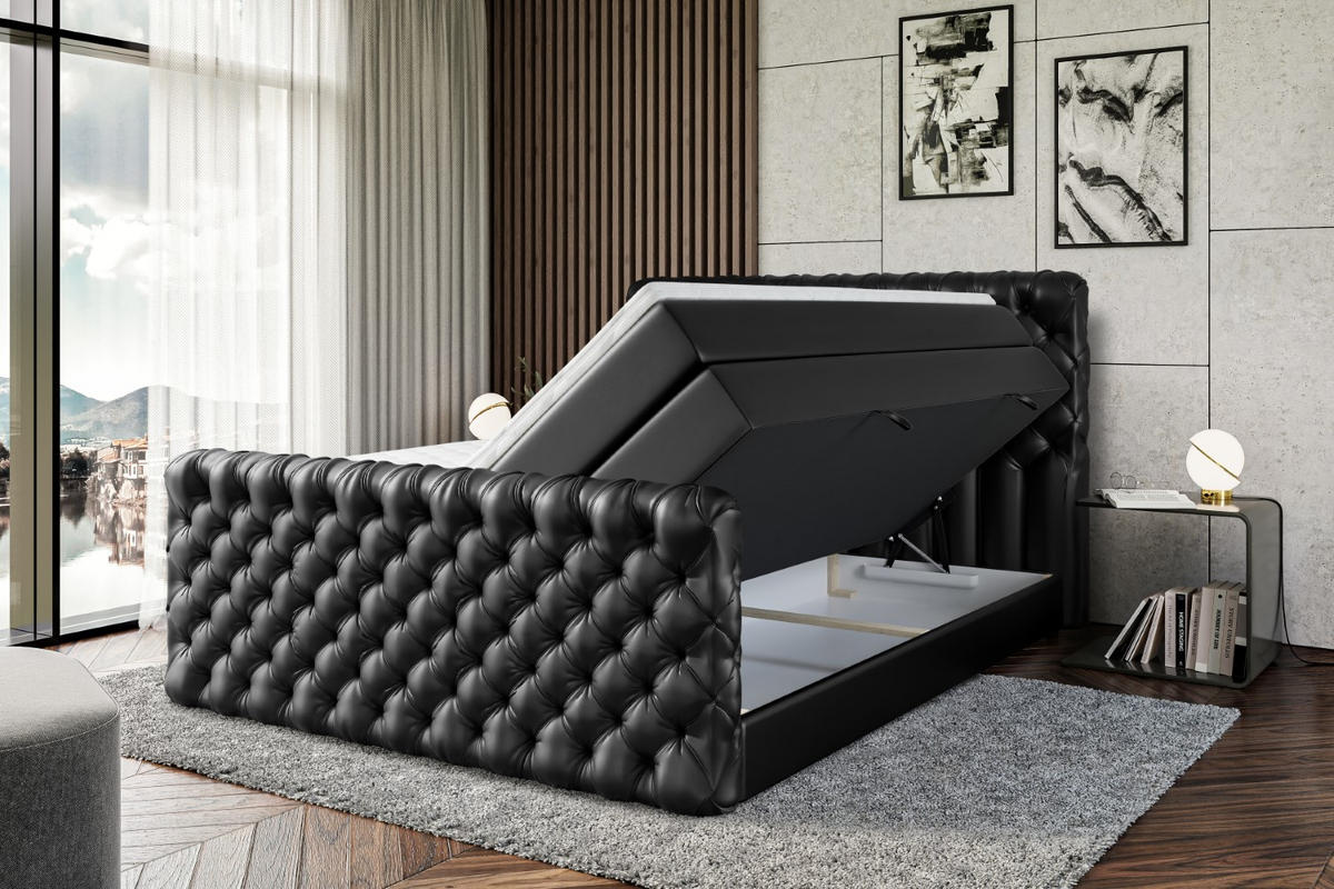 BOXSPRINGBETT BOXI8-Z KING - 180x200 - H3/H4 - Schwarz Hochglanz - Schwarz Hochglanz, Holzwerkstoff (180/200cm) - ALTDECOR