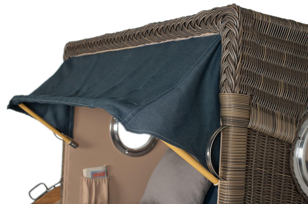 STRANDKORB Komplettset: Ammersee Grande XL Teak Bullauge - PE grau - Modell 593 - Grau, Holz/Kunststoff (142/165/95cm) - bene living