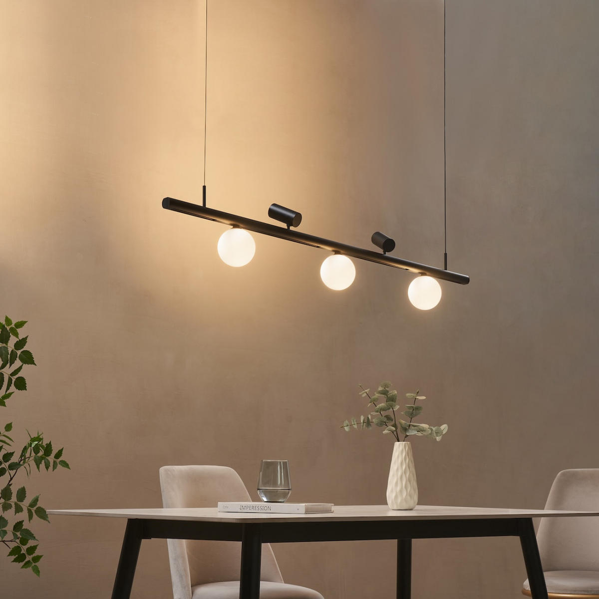 PENDELLEUCHTE MIT SPOTSTRAHLERN Lyne, Schwarz und weiß, 125cm - Weiß, Glas (125/125/8.5cm) - KOSILUM