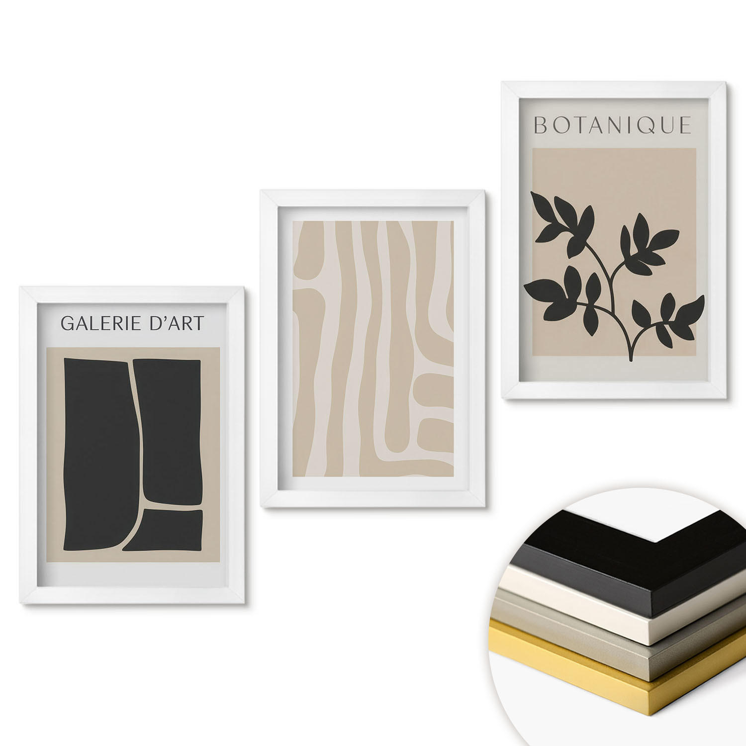 WANDBILDER 3er-Set - 20x30 cm Weißer Rahmen - Abstrakte Pflanzenformen - Weiß, Kunststoff (20/30cm) - ArtPrintCave