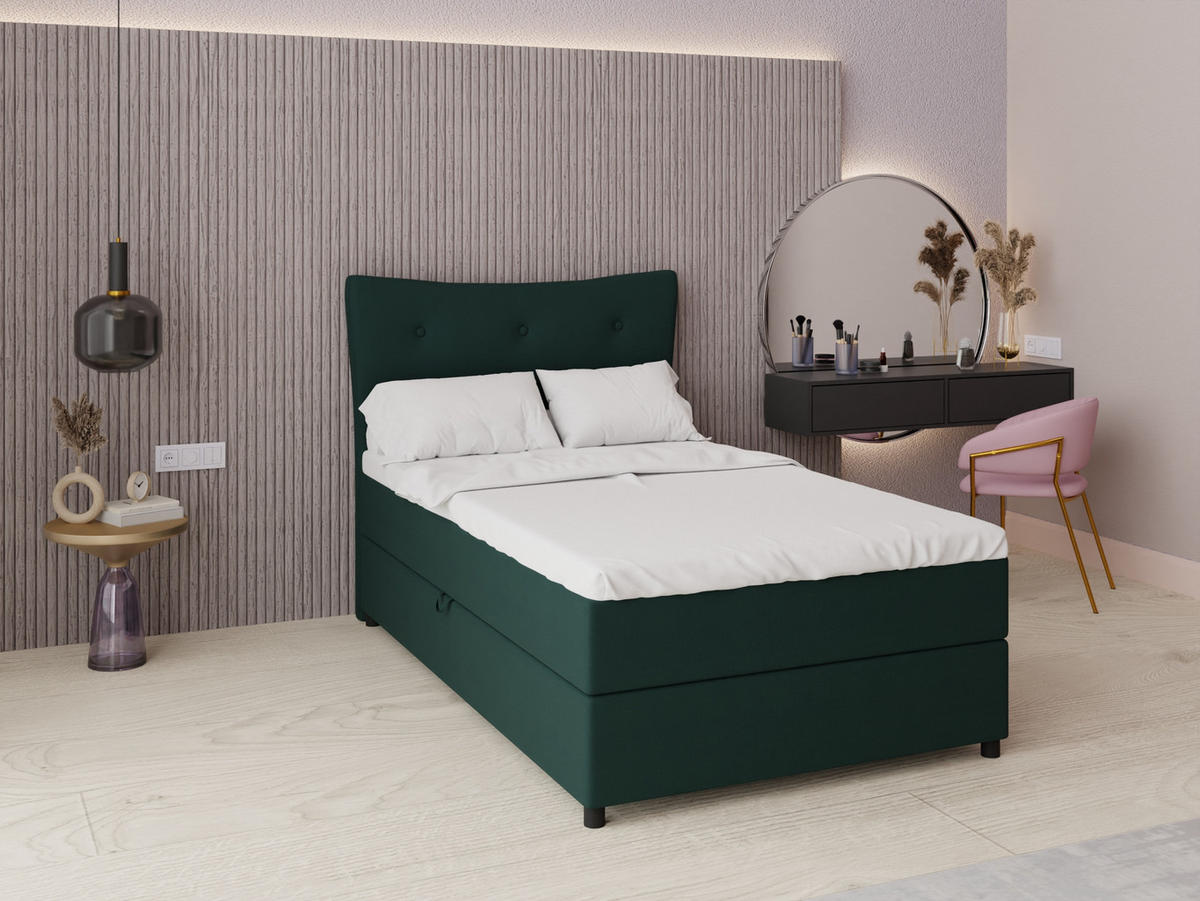 BOXBETT Nevada 120x200 cm Polsterbett mit hochwertiger Bonell-Matratze und Topper - grün - Grün, Holz (120/200cm) - Panda Möbel