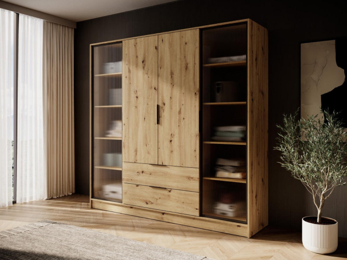 SCHRANK Artisan Eiche Mit Regalen Und Schubladen - Multicolor, Holzwerkstoff (206/200/51cm) - Sepro Meble