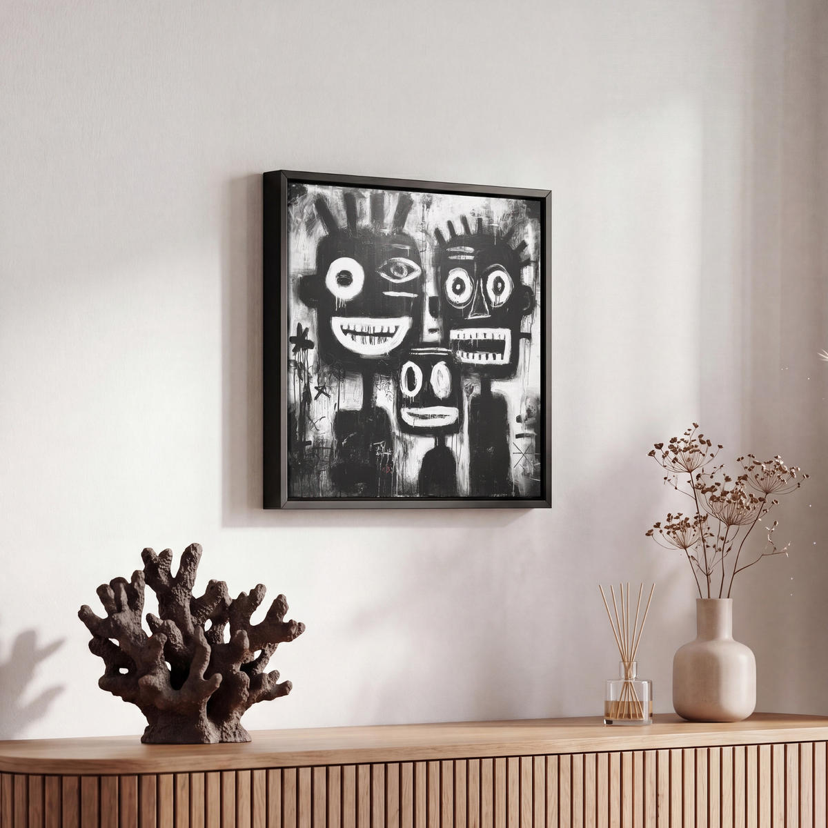 LEINWAND Bilder mit Rahmen - Malerei - Figuren - Schwarz - Abstrakt - 20x20 - Schwarz, Textil (20/20cm) - MuchoWow