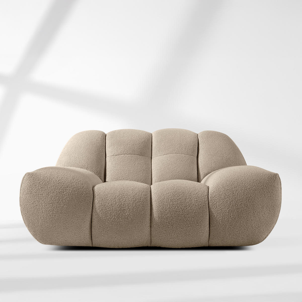 SESSEL VENA mit Pouf Bouclé, Beige - Beige, Holz/Textil (65/38/65cm) - KONSIMO®
