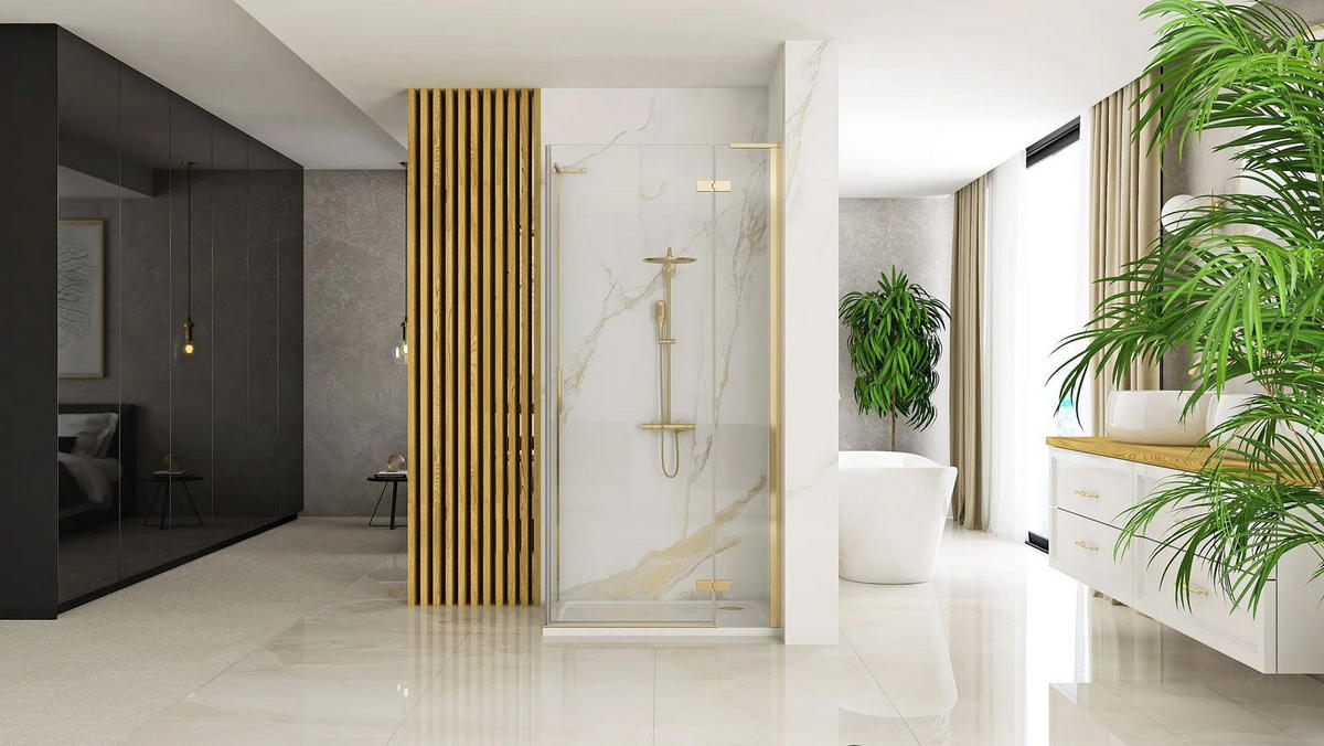 DUSCHKABINE Rea Hugo 100x80 Gold Brush - Goldfarben, Glas (100/80/200.5cm) - REA