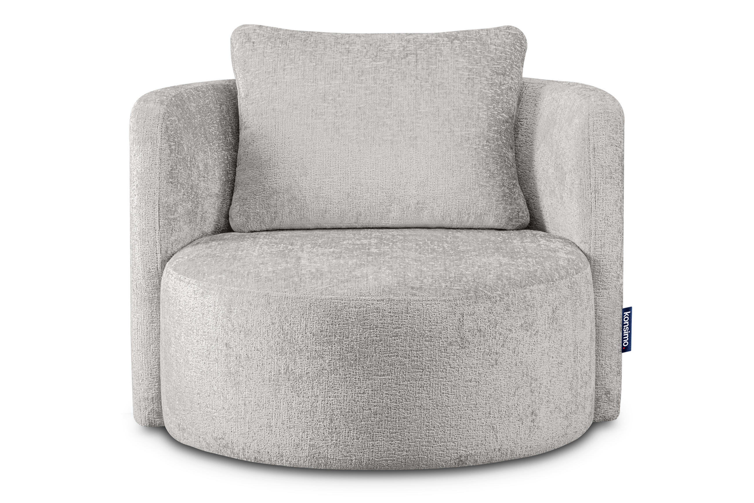 DREHSESSEL RAGGI 360° Drehfunktion mit inklusive dekorativem Kissen, Aschgrau - Hellgrau/Grau, Textil (92/75/94cm) - KONSIMO®