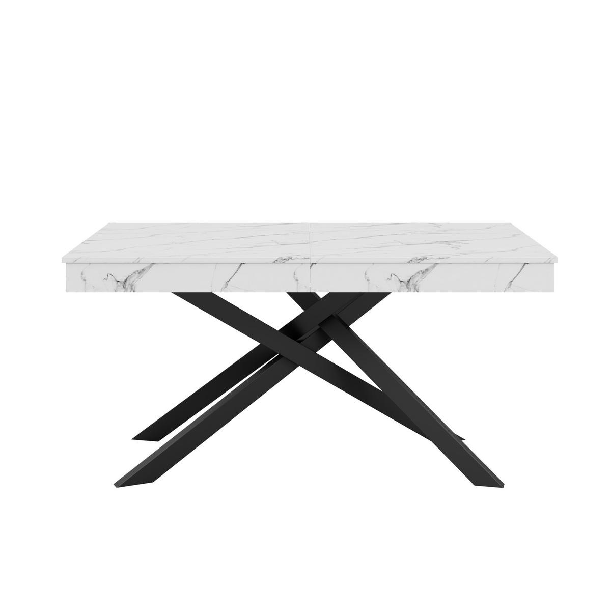 ESSTISCH aus MDF 180x80x76 cm Weiß ausziehbar mit 93 mm Tischplatte und Kreuzbeinen - Weiß, Holzwerkstoff (180/80/76cm) - Modfu