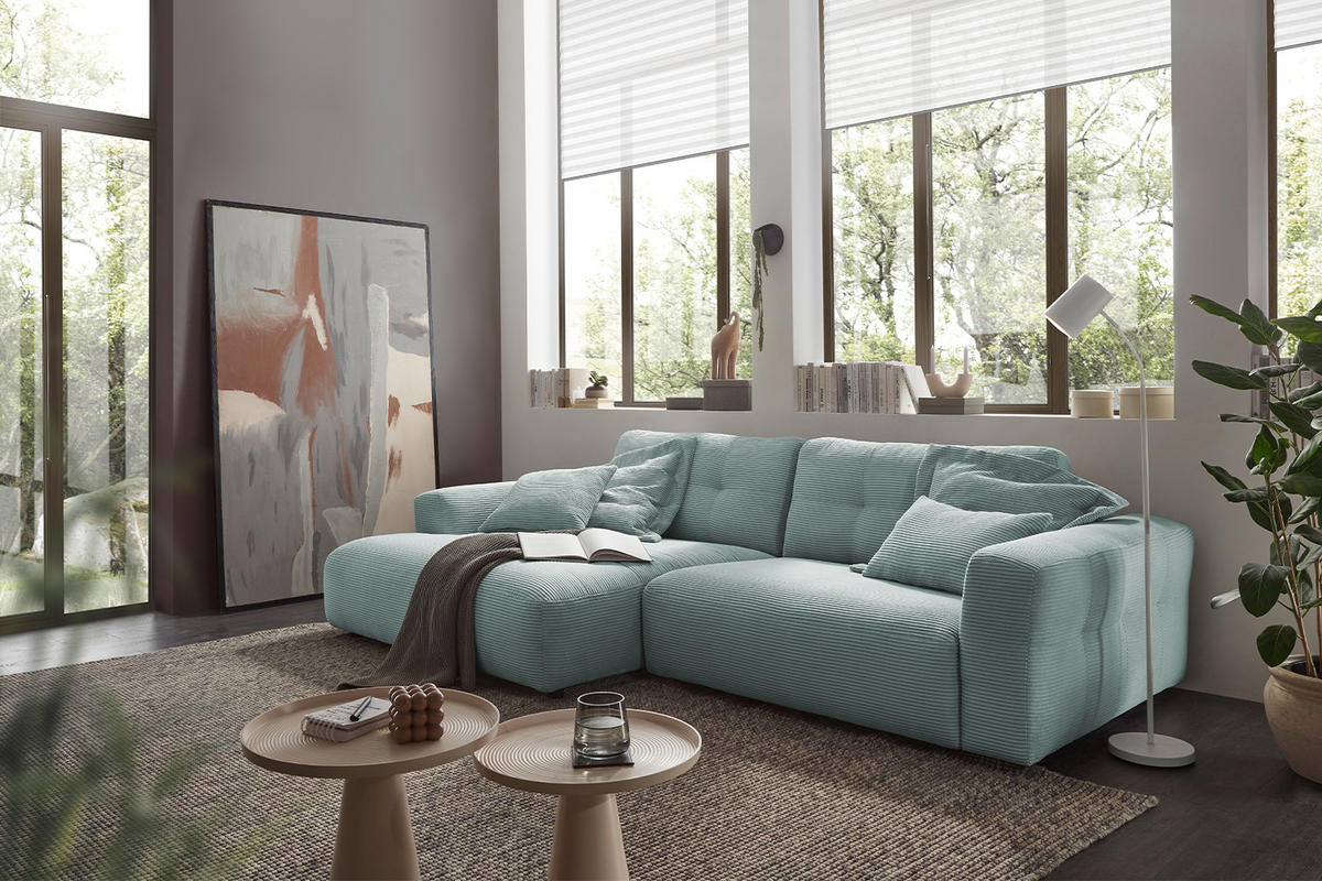 ECKSOFA XL MIKA Hellblau Cord - Schwarz/Hellblau, Kunststoff/Textil (296/167cm) - KAWOLA