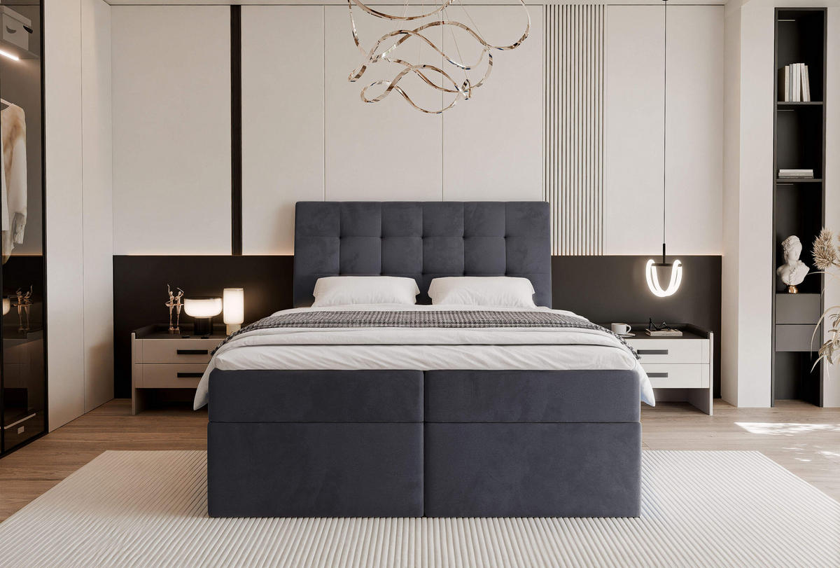 BOXBETT 200x200 cm mit Topper - Anthrazit, Textil (200/200cm) - Idohome