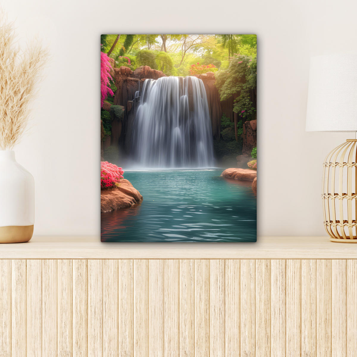 LEINWANDBILD Wasserfall - Natur - Pflanzen - Dschungel - Wasser Room Decor 30x40 cm - Grün, Textil (30/40cm) - MuchoWow