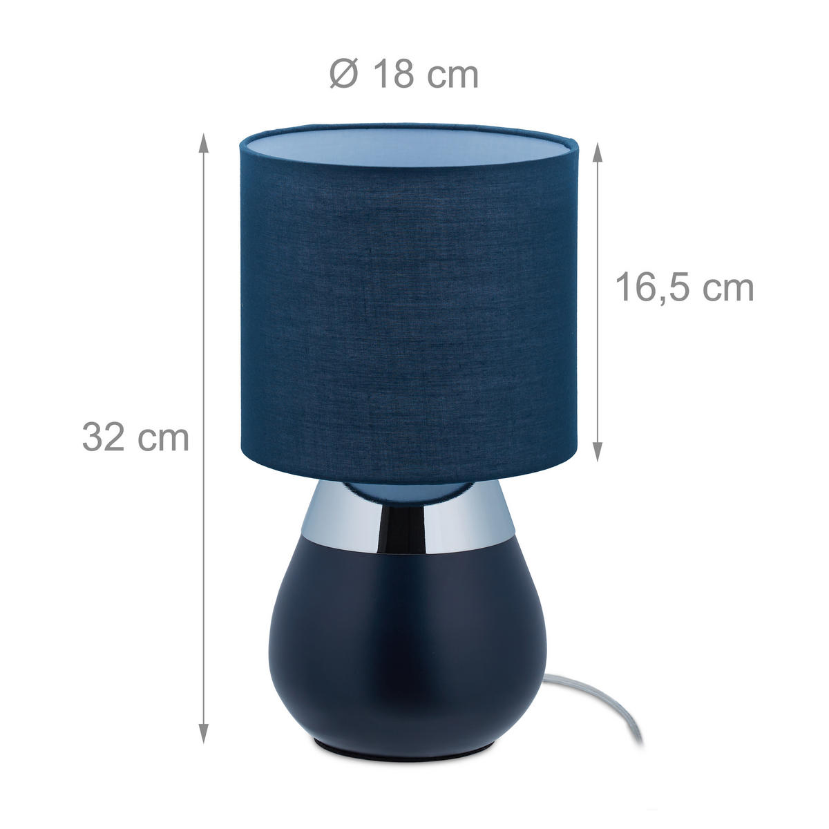 TISCHLAMPE - Dunkelblau, Kunststoff/Textil (18/18/32cm) - Relaxdays
