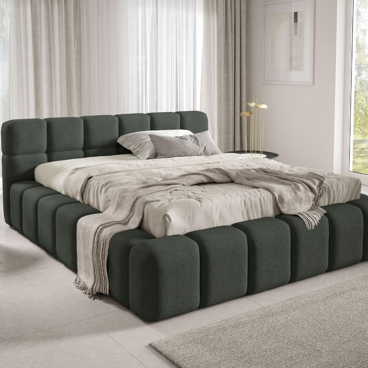 POLSTERBETT NUBO PREMIUM 160x200 cm mit Bettkasten – Stoff QUELLE 37 - Grün, Holz (160/200cm) - Dekori_Interiors