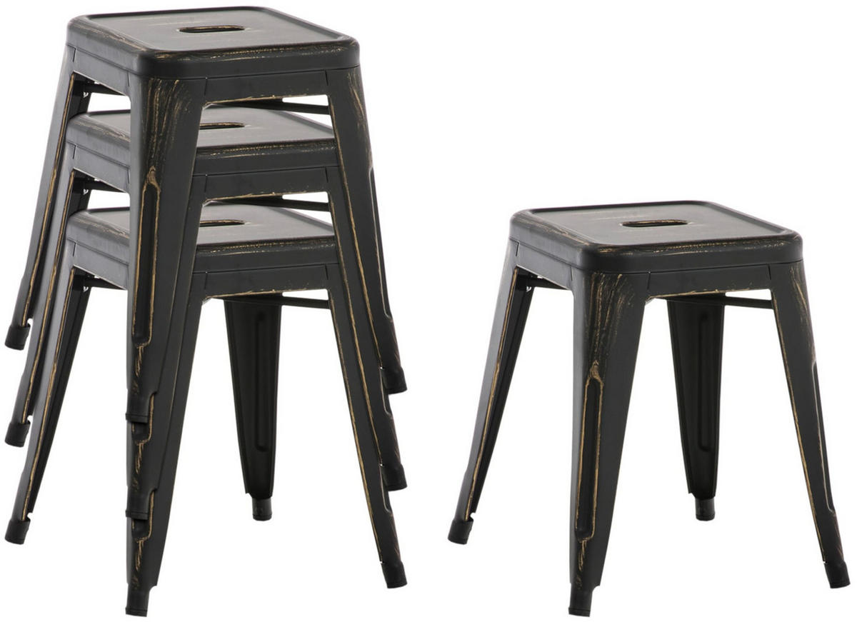 SITZHOCKER 4er Set Arvida schwarz-gold - Schwarz, Metall (40/46/40cm) - TPFLiving