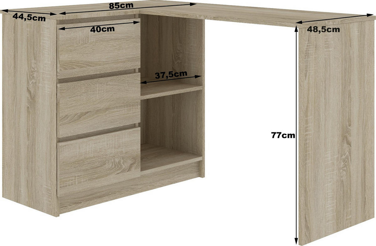 SCHREIBTISCH Eiche Sonoma, Weiß 77/124/85 - Weiß/Sonoma Eiche, Holzwerkstoff (85/124/77cm) - RAUMHIRSCH FURNITURE