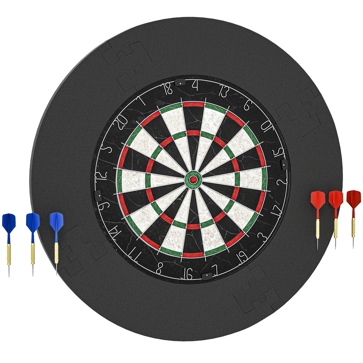 DARTSCHEIBE DE-10828 mit Schutzring & 6 Stahlspitzen-Darts Schwarz - Schwarz, Kunststoff (71.5/71.5cm) - ComfortXL